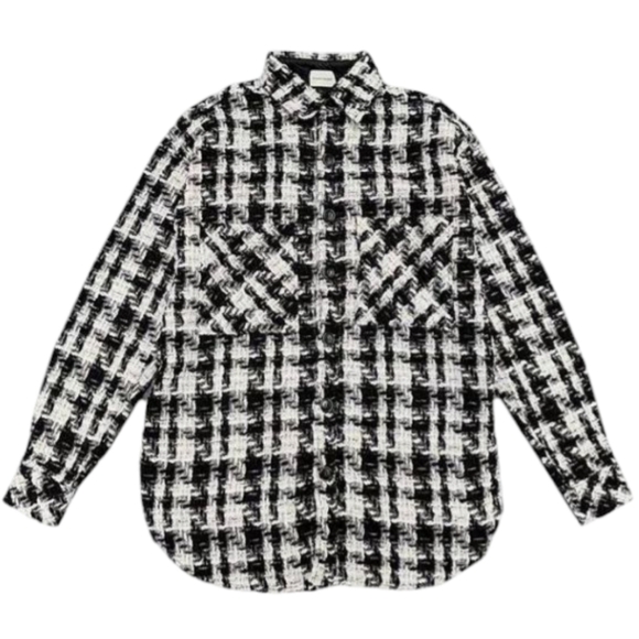 Charlie Luciano Tweed Over Shirt Black And White Plaid Button-Up With Front Sz M - Picture 10 of 10